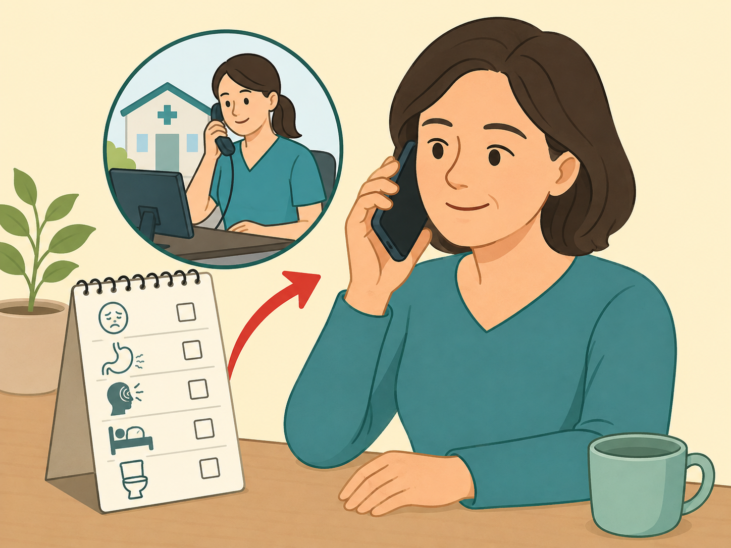 Person calling a doctor about bowel movement warning symptoms.
