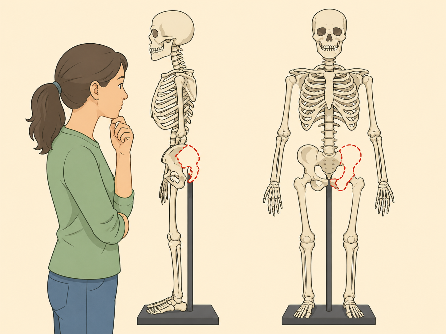 Person considering damage and viewing angle before guessing skeletal sex.