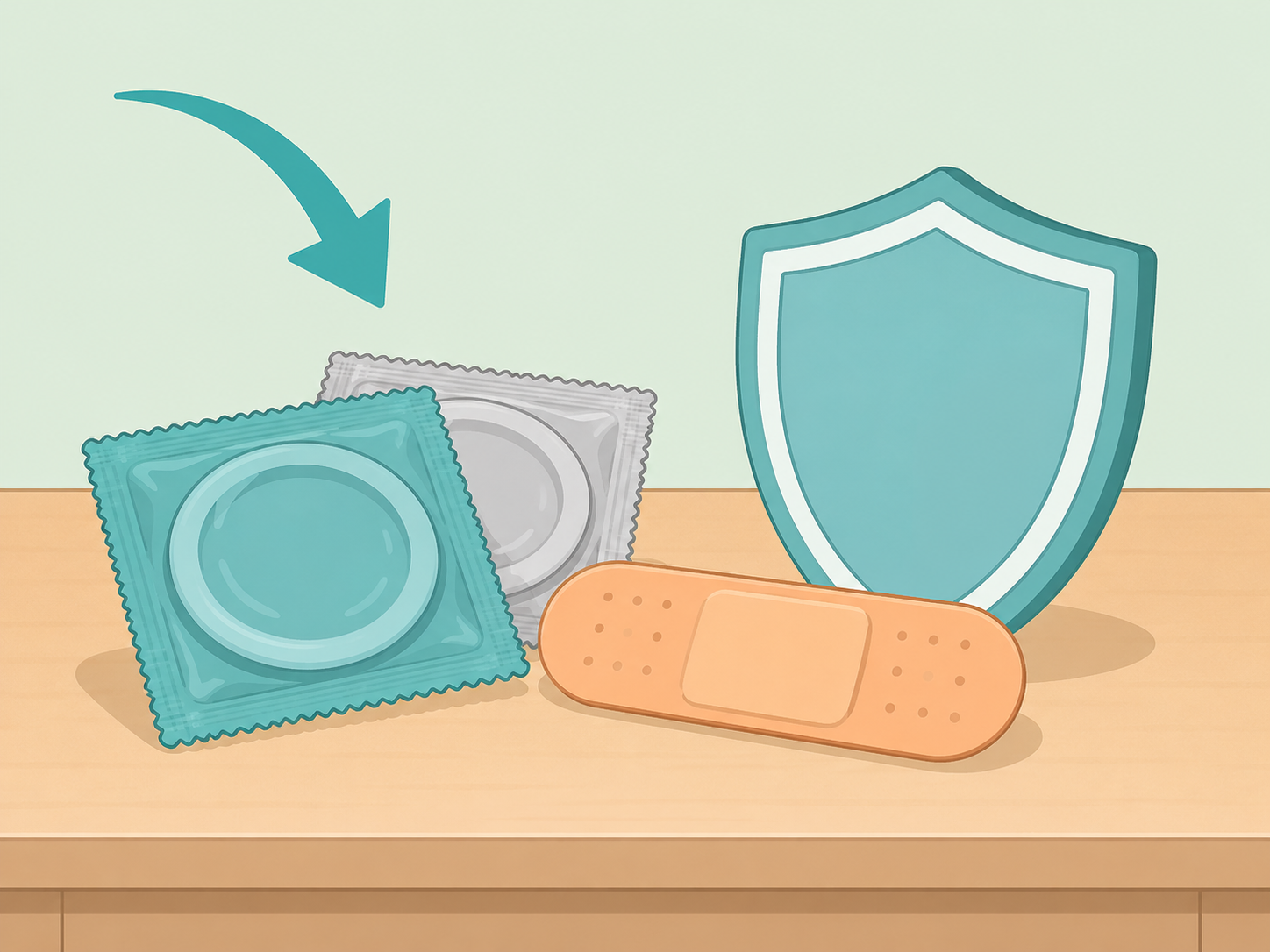 Safer-sex protection items arranged on a table.