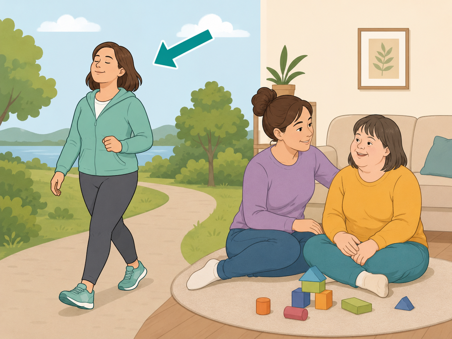 A caregiver taking a real break while trusted support is present.