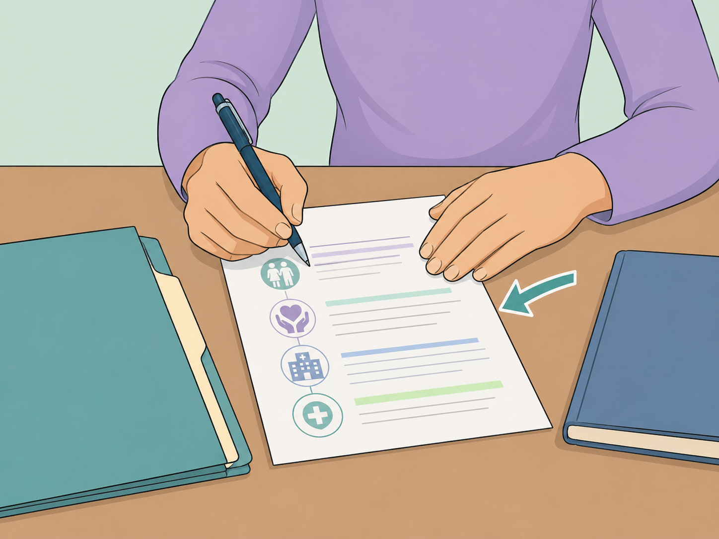 Person writing down future health care wishes in an advance directive.