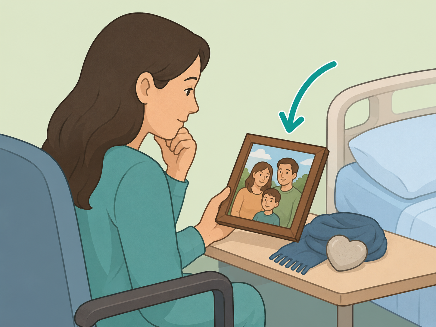 Family member reflecting on a loved one's values before a care decision.