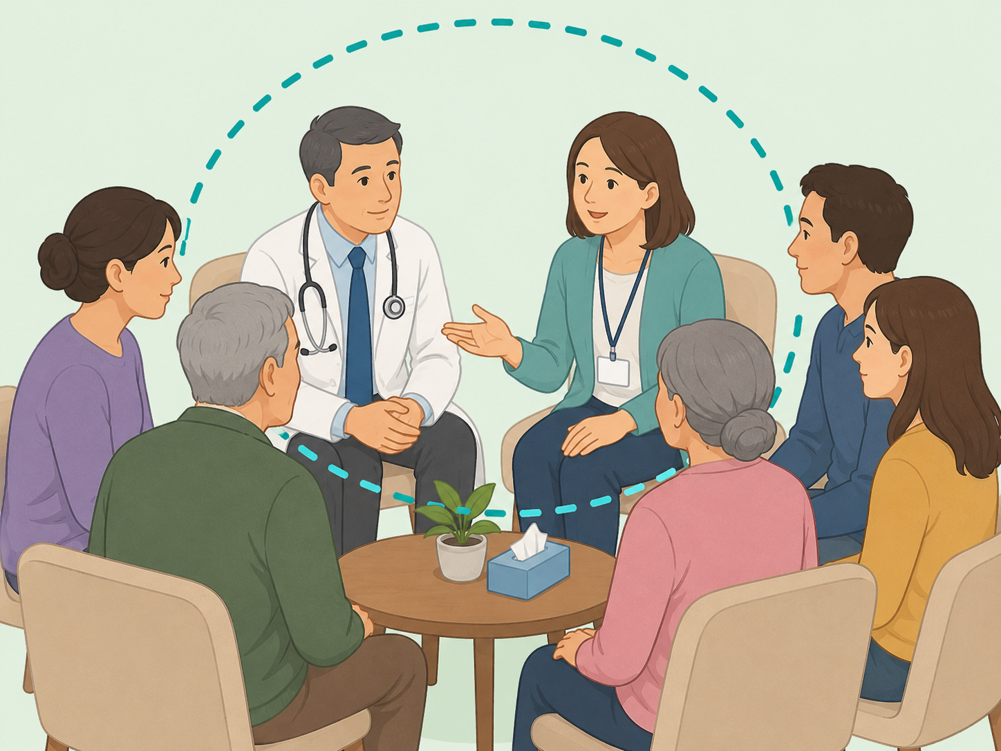 Family meeting with medical staff about end-of-life care.