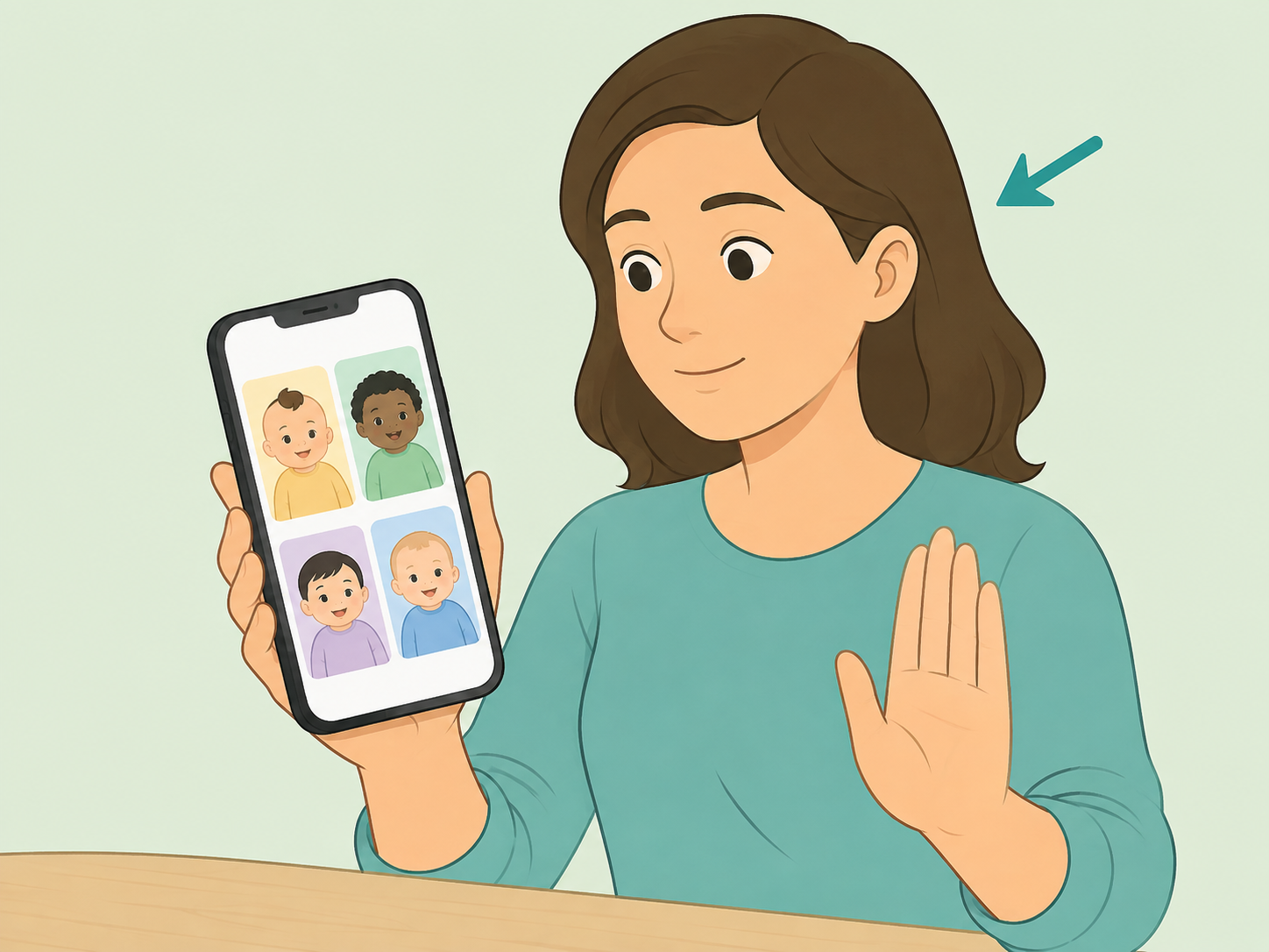 Person pausing before treating a baby guessing quiz as entertainment.