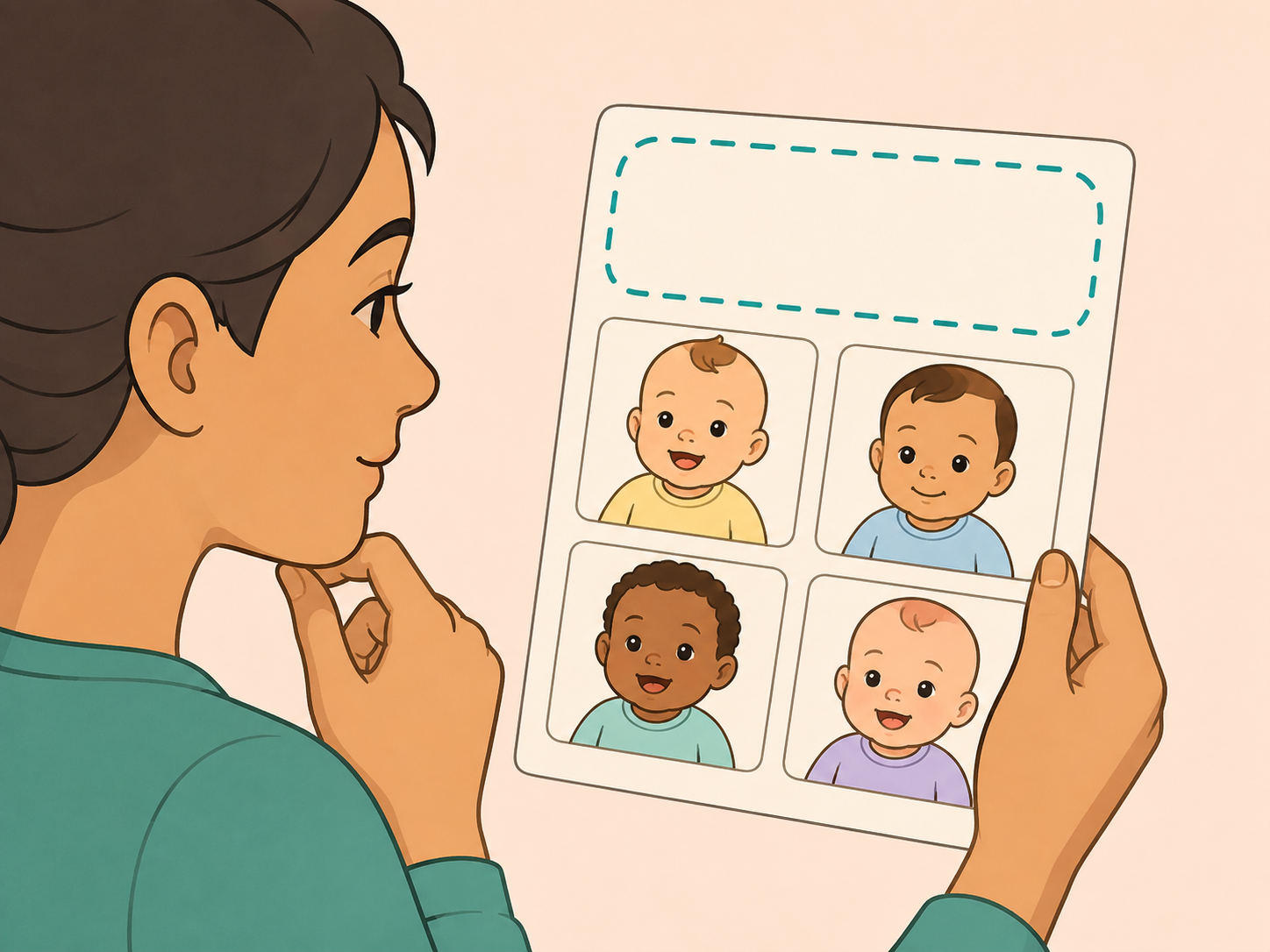 Person carefully reading the wording of a baby guessing prompt.