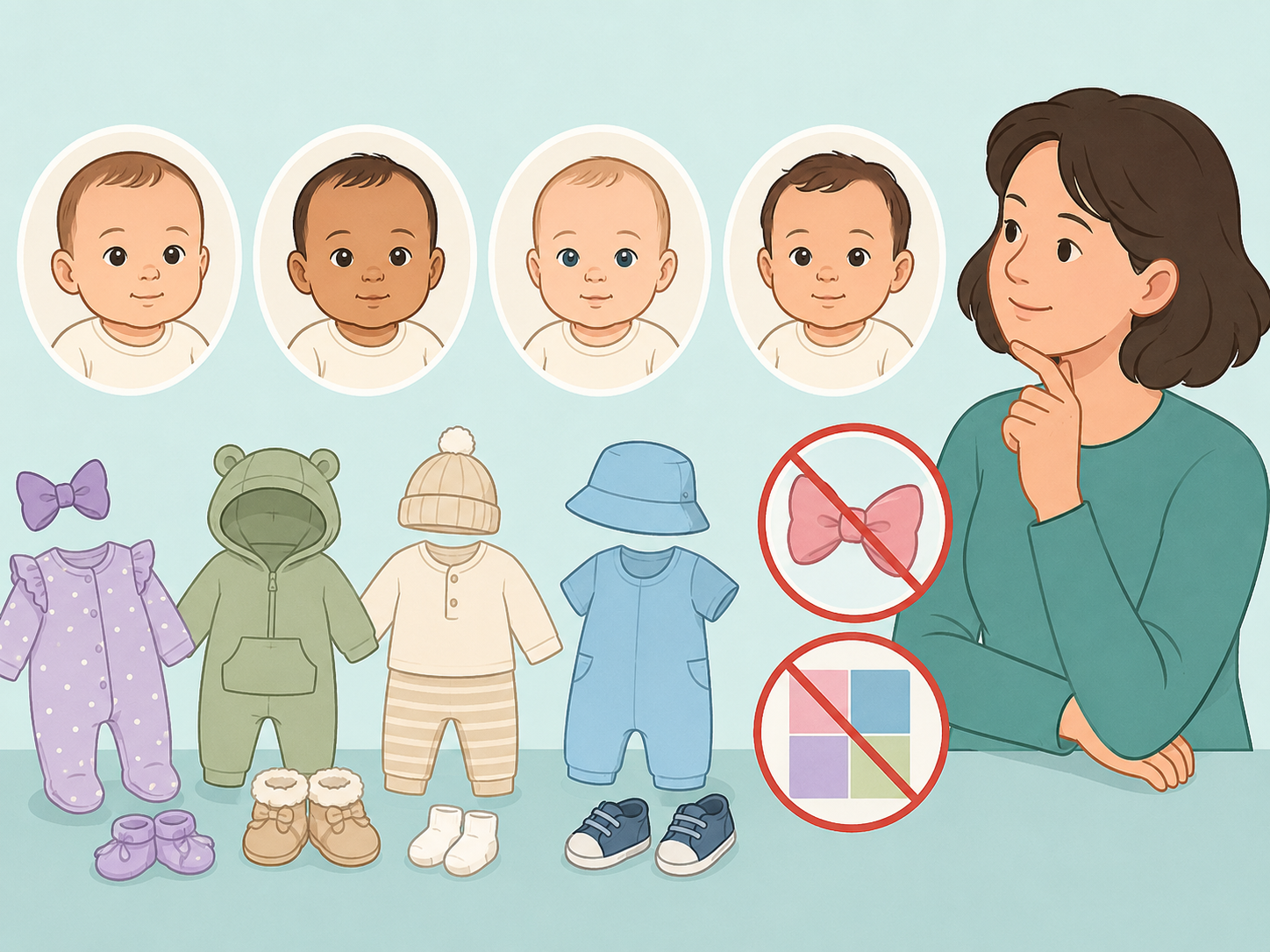 Person ignoring clothing and beauty cues when looking at baby photos.