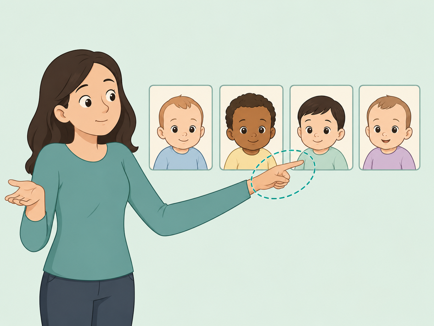 Person making only a tentative harmless guess in a baby photo quiz.