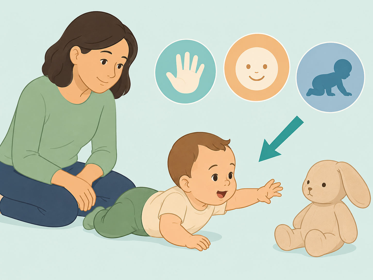 Caregiver focusing on a baby's development and movement instead of appearance.