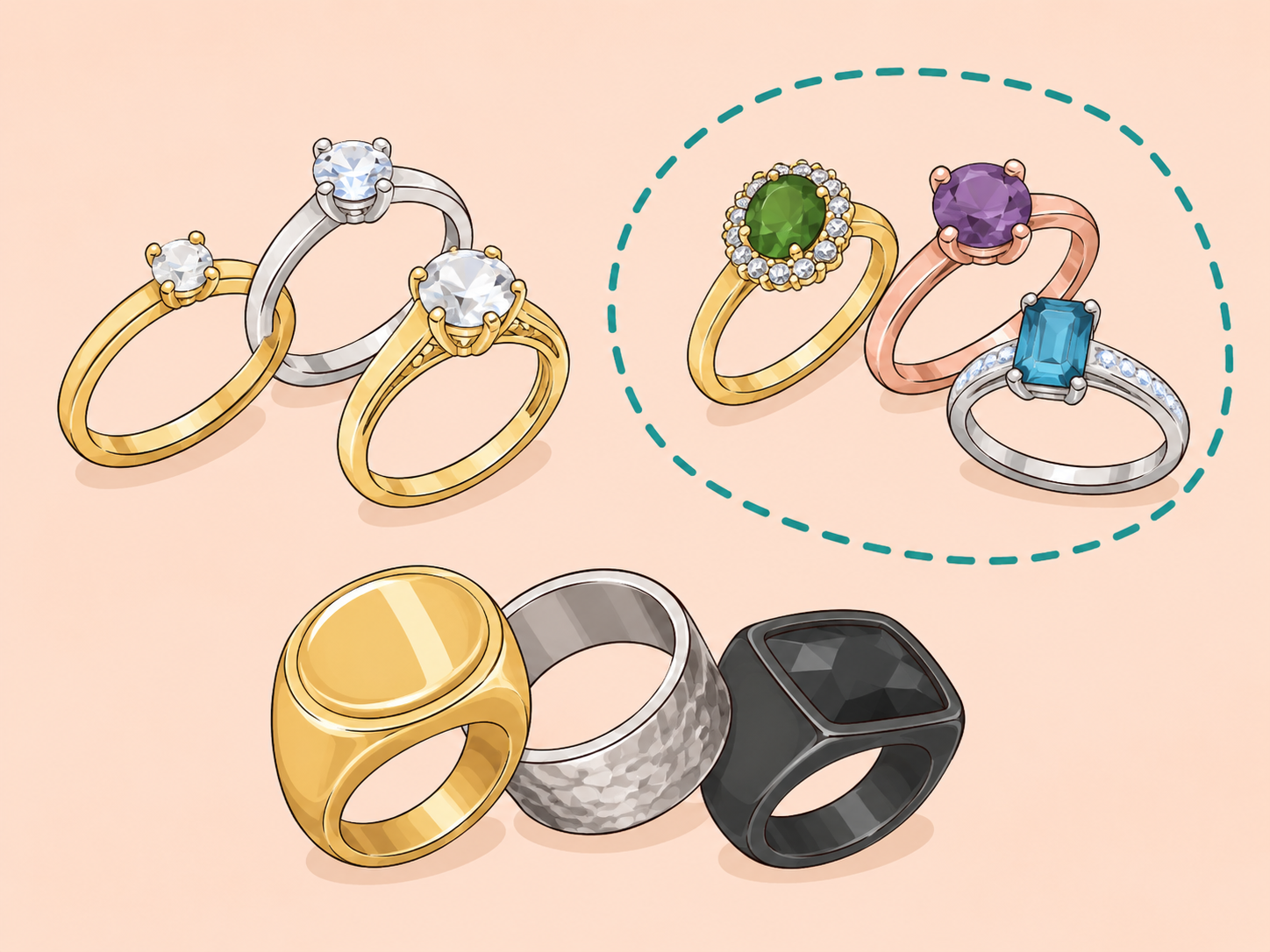 Ring designs being matched to loose personal style themes.