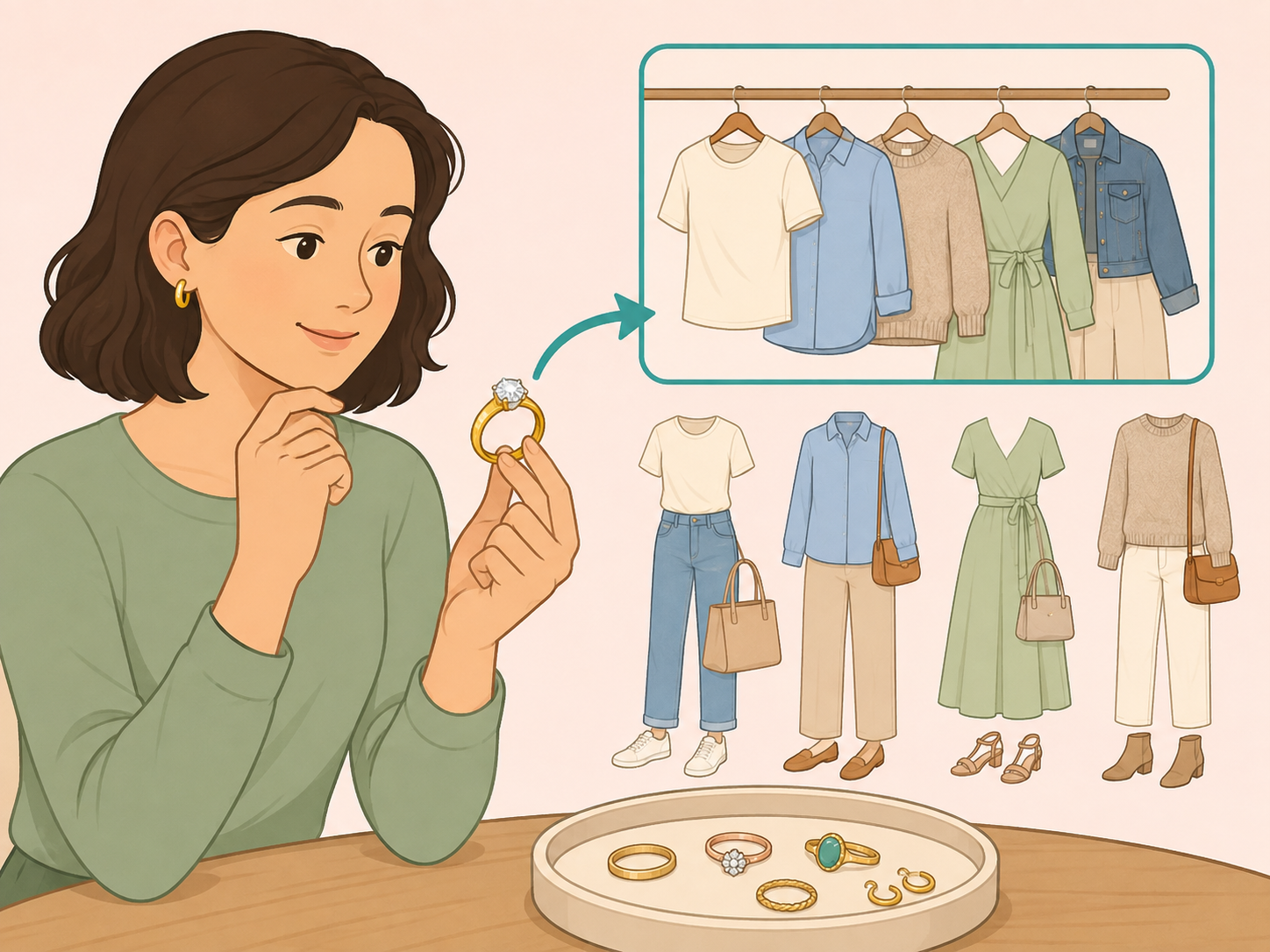 A person comparing a ring quiz result with their real style habits.