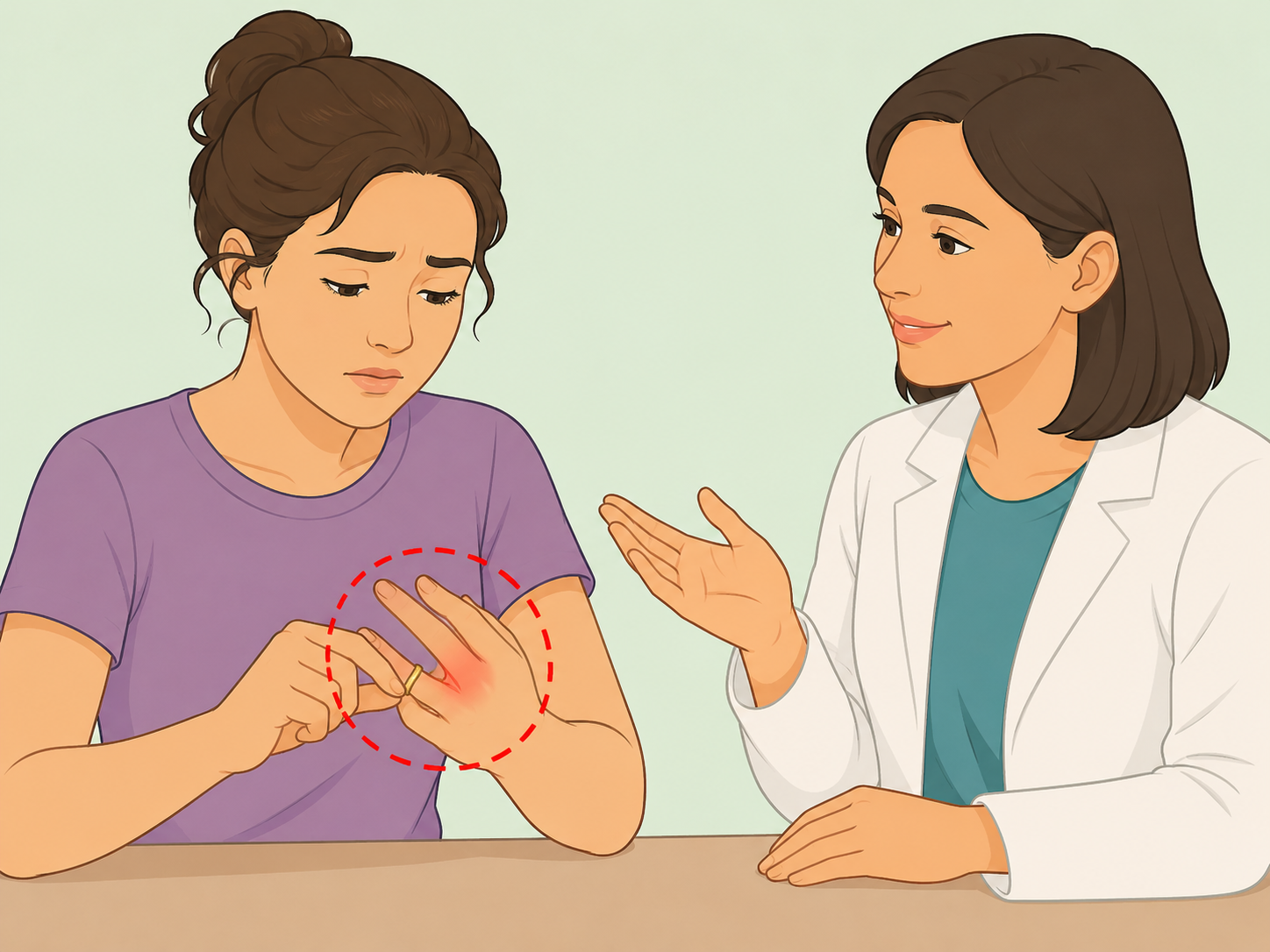 A person getting help after a ring causes skin irritation.