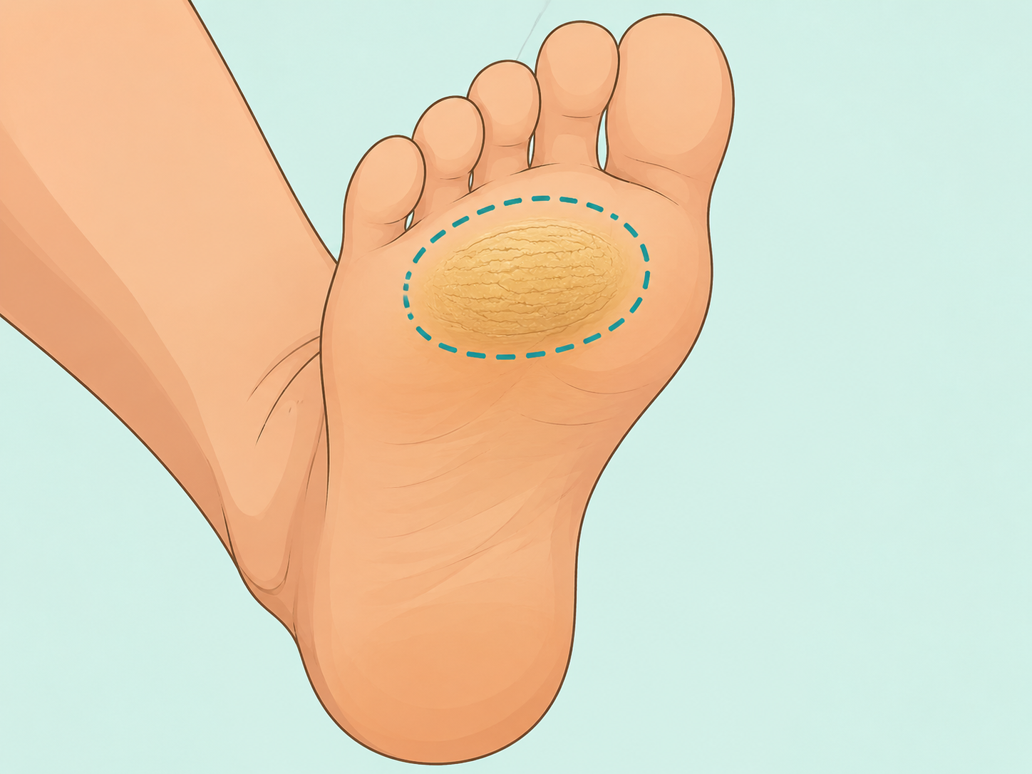 Broad thickened callus area on the sole highlighted for comparison.