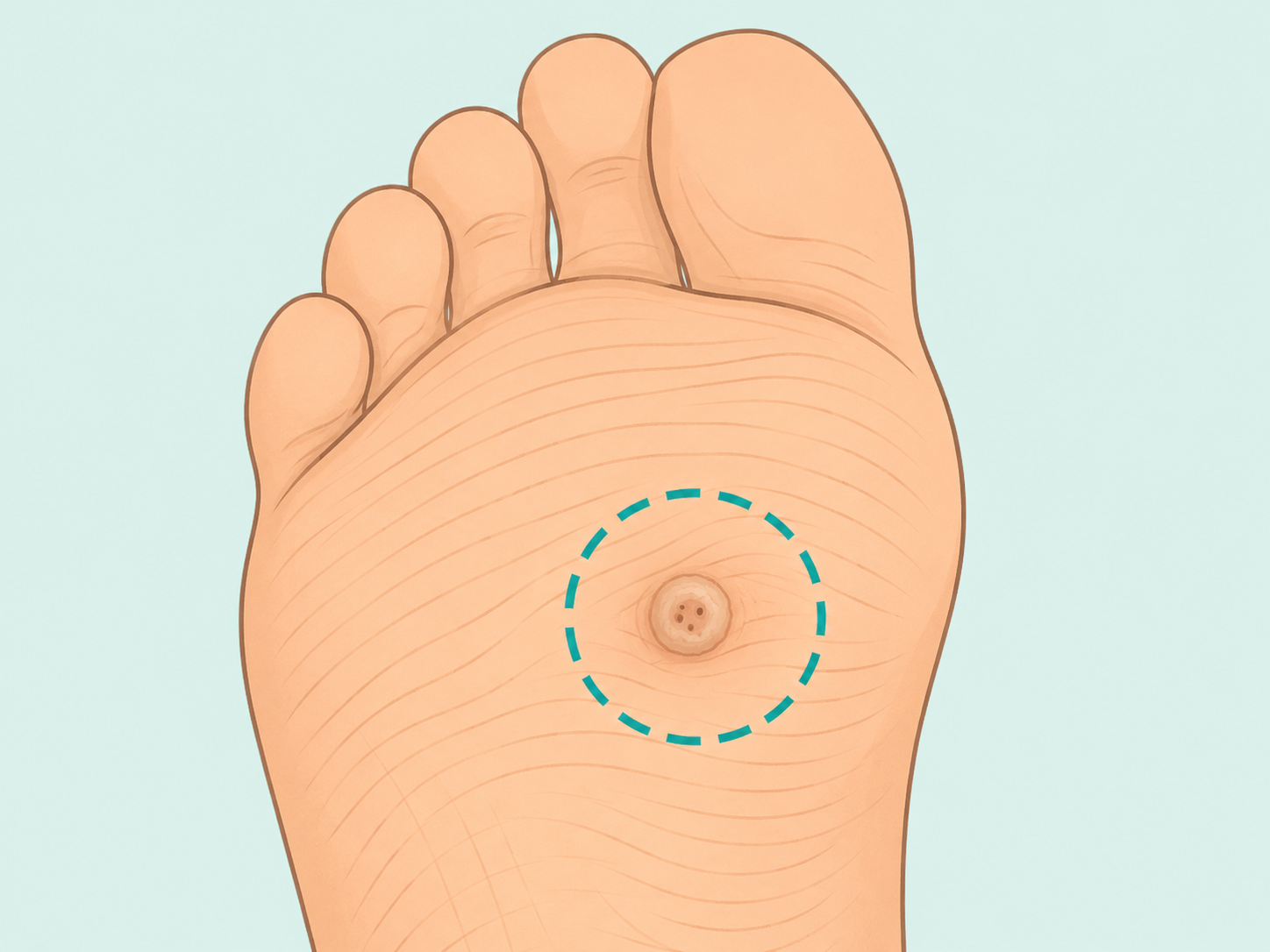 Interrupted skin lines around a small spot on the sole.
