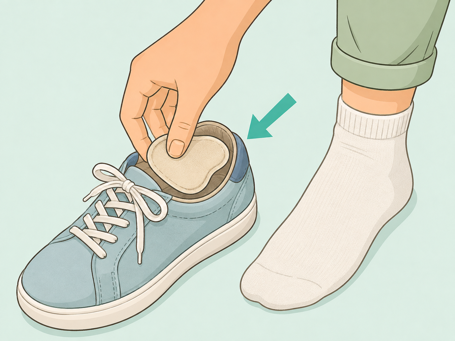 Cushioned footwear used to reduce pressure on a sore foot spot.