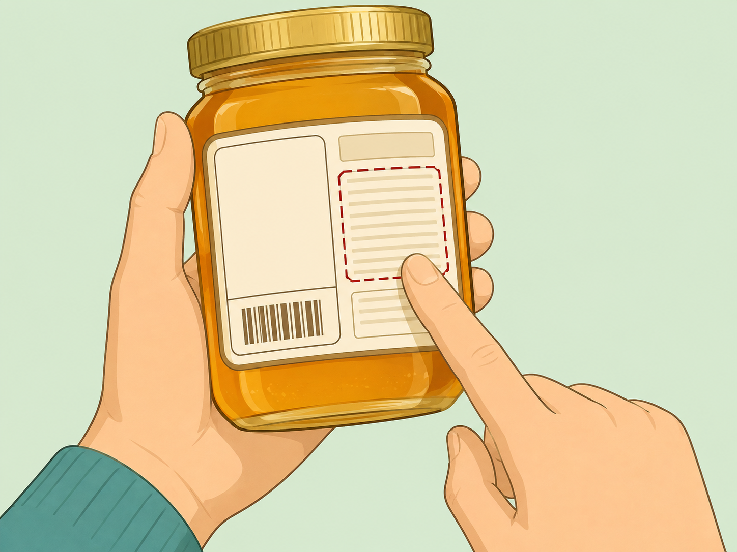 A shopper checking the ingredient panel on a honey jar.