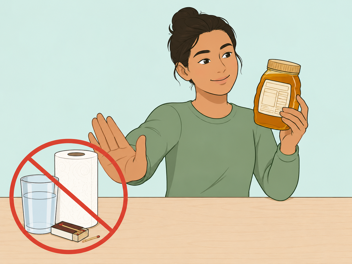 A person avoiding home purity tests and choosing to read the honey label.