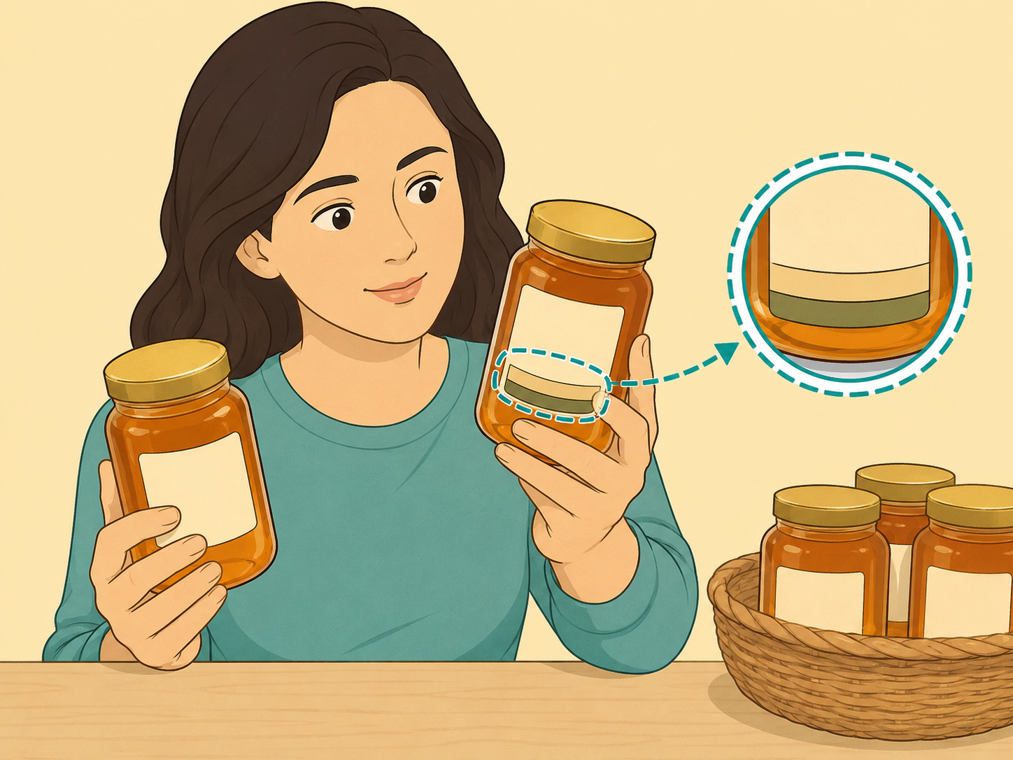 A shopper looking for sourcing and batch details on a honey jar.