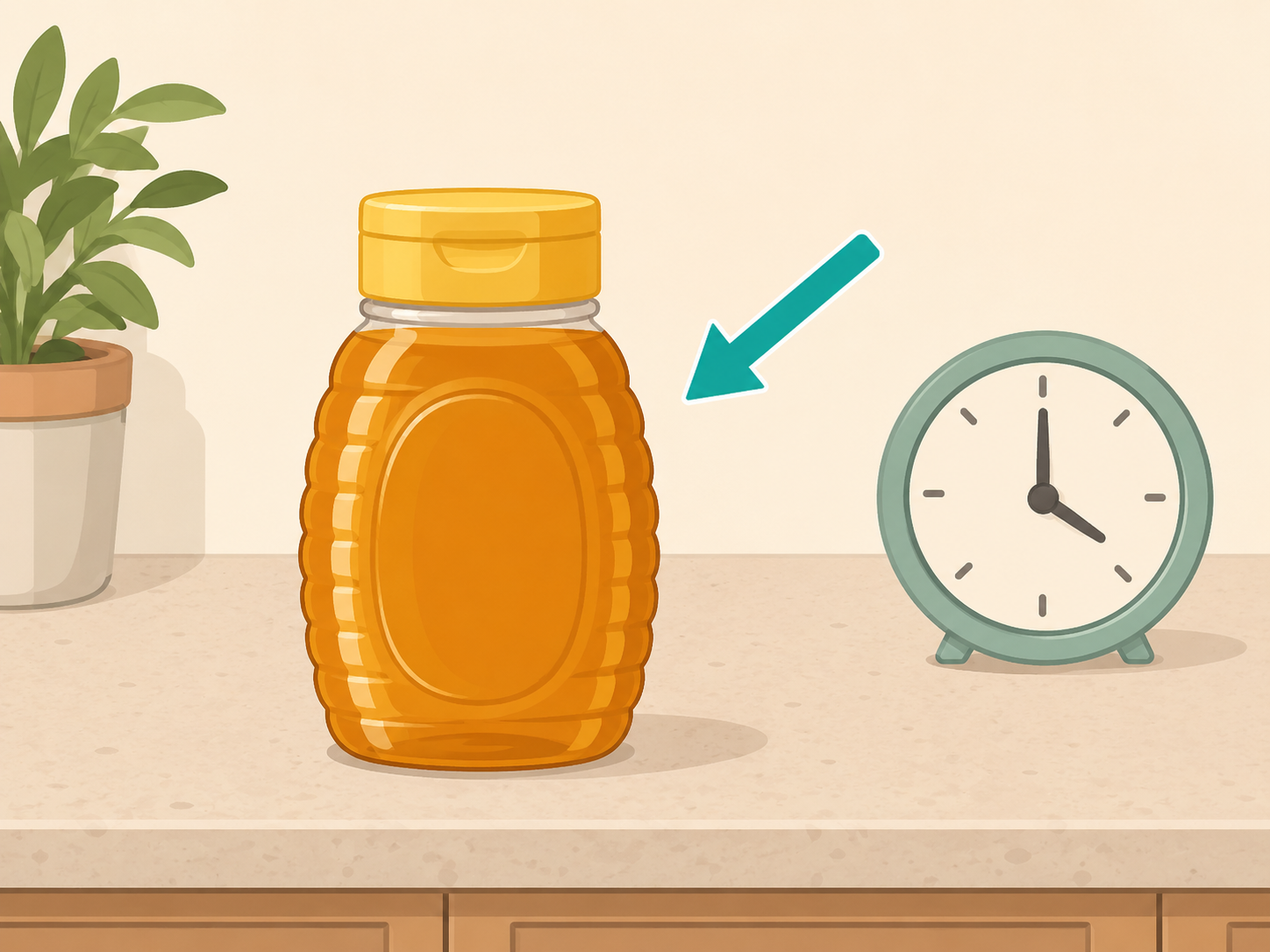 A honey bottle sitting at room temperature before testing.