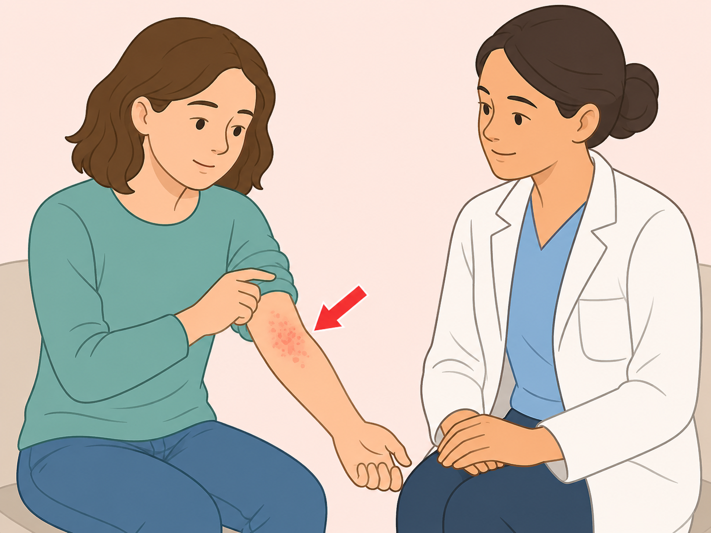 A person seeking medical help for a skin or allergy reaction.