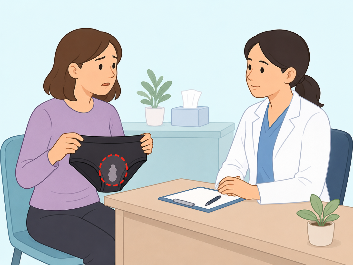Person asking a healthcare professional about concerning discharge symptoms.