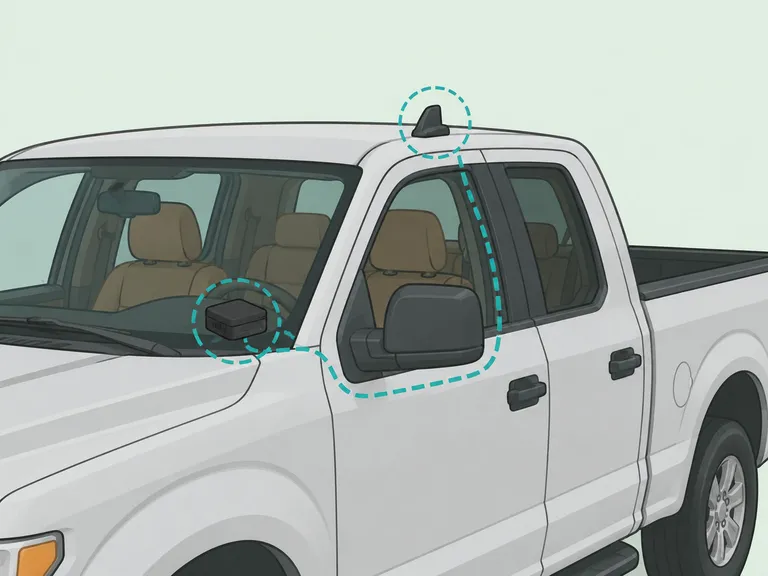 Cell signal booster antenna mounted on a pickup truck.