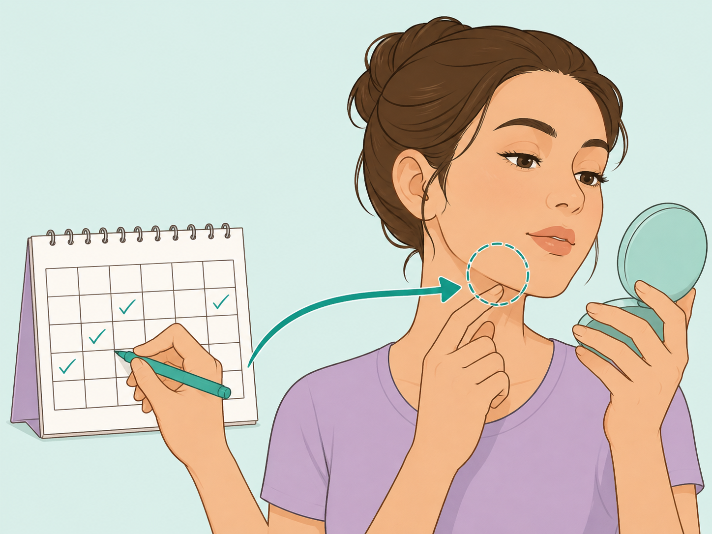 Woman tracking changes in chin hair over time.