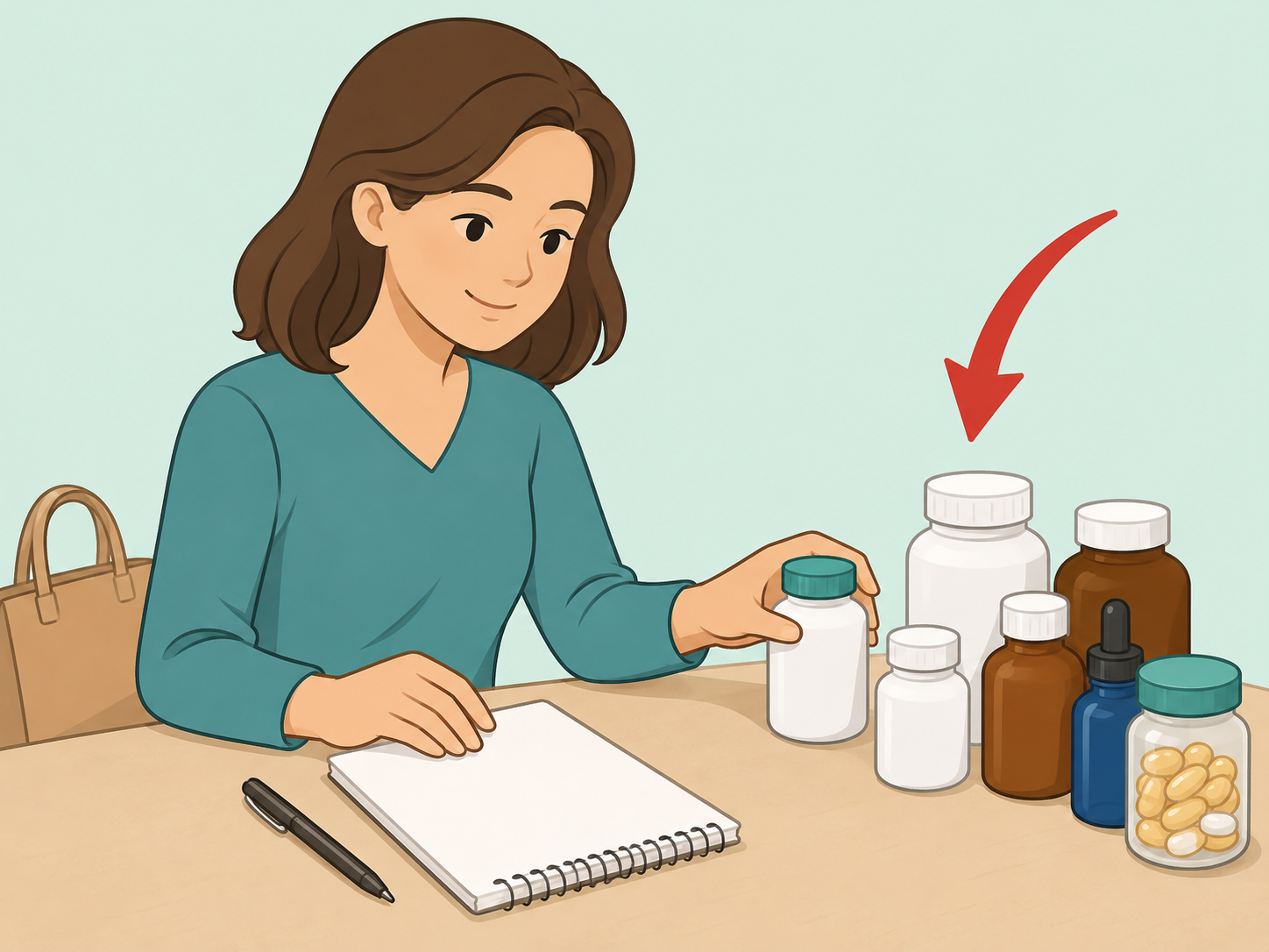 Woman reviewing medicines and supplements that could affect hair growth.