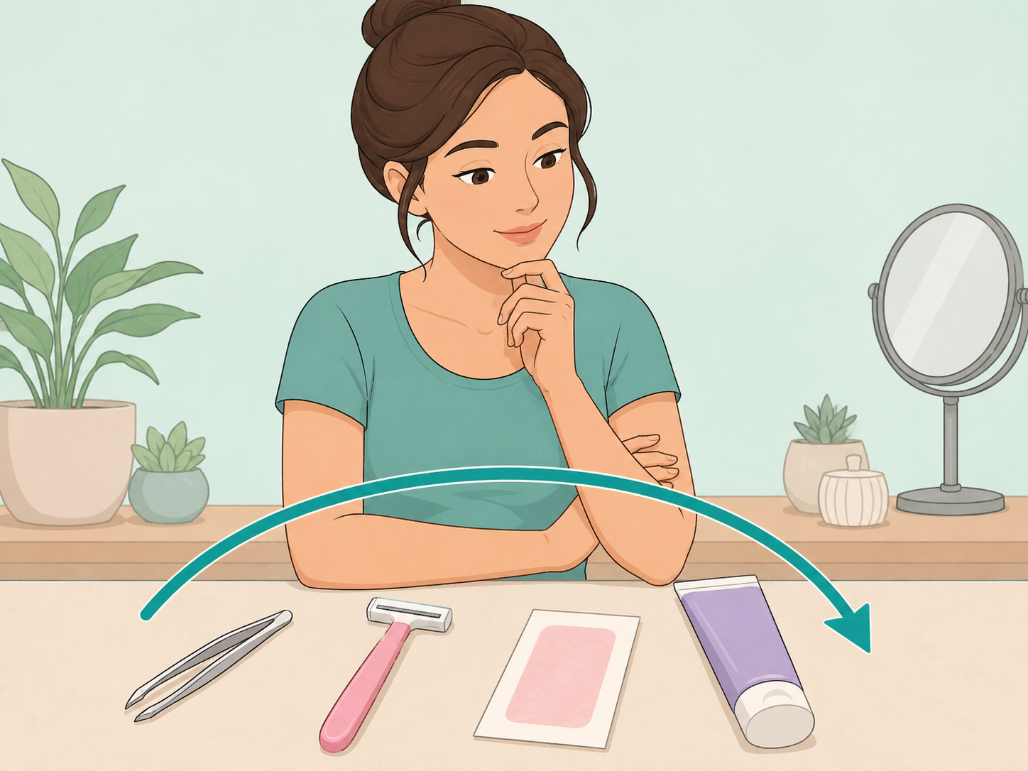 Woman choosing a gentle method to remove chin hair.