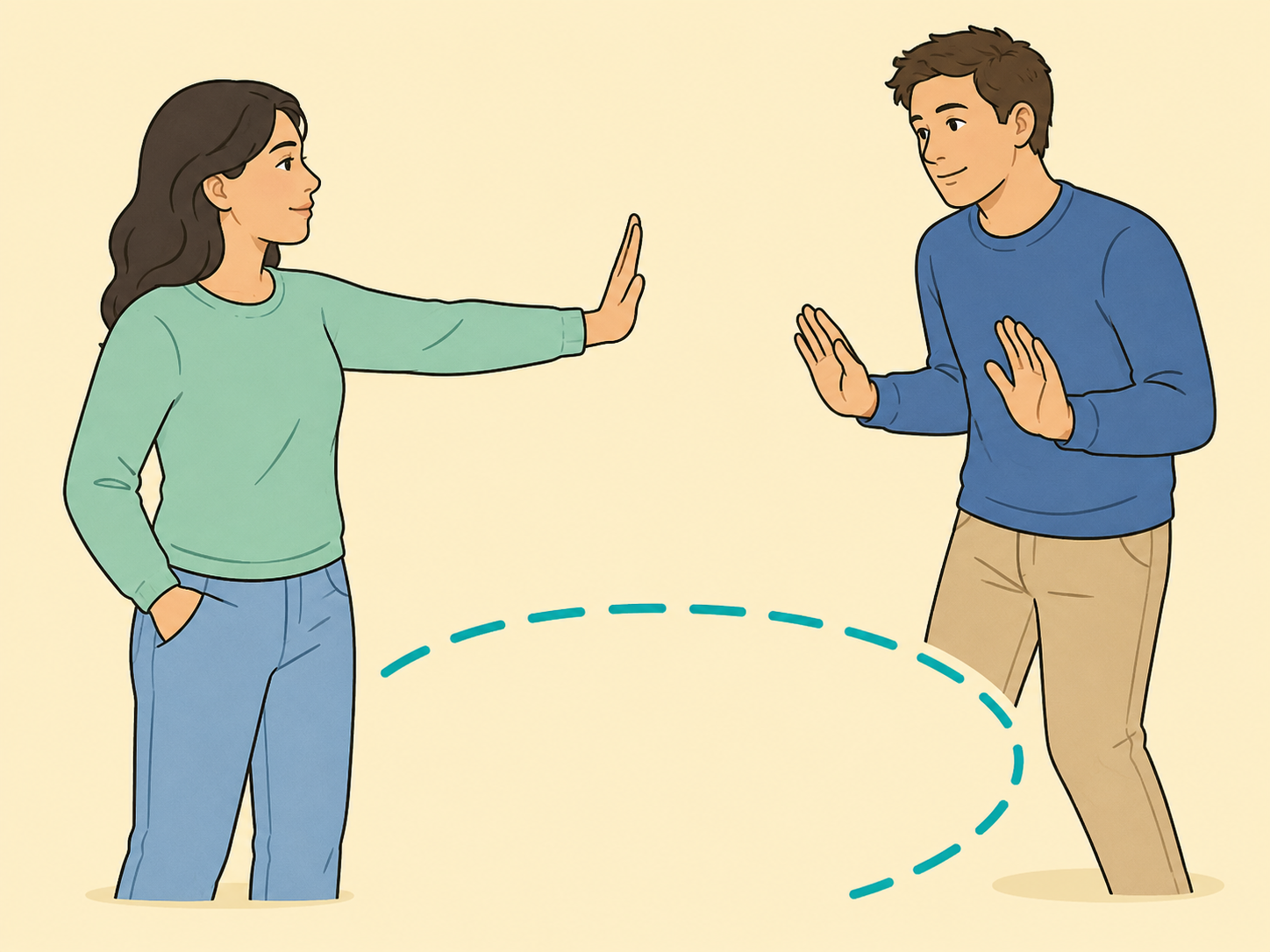 A partner respecting another partner's boundary and personal space.