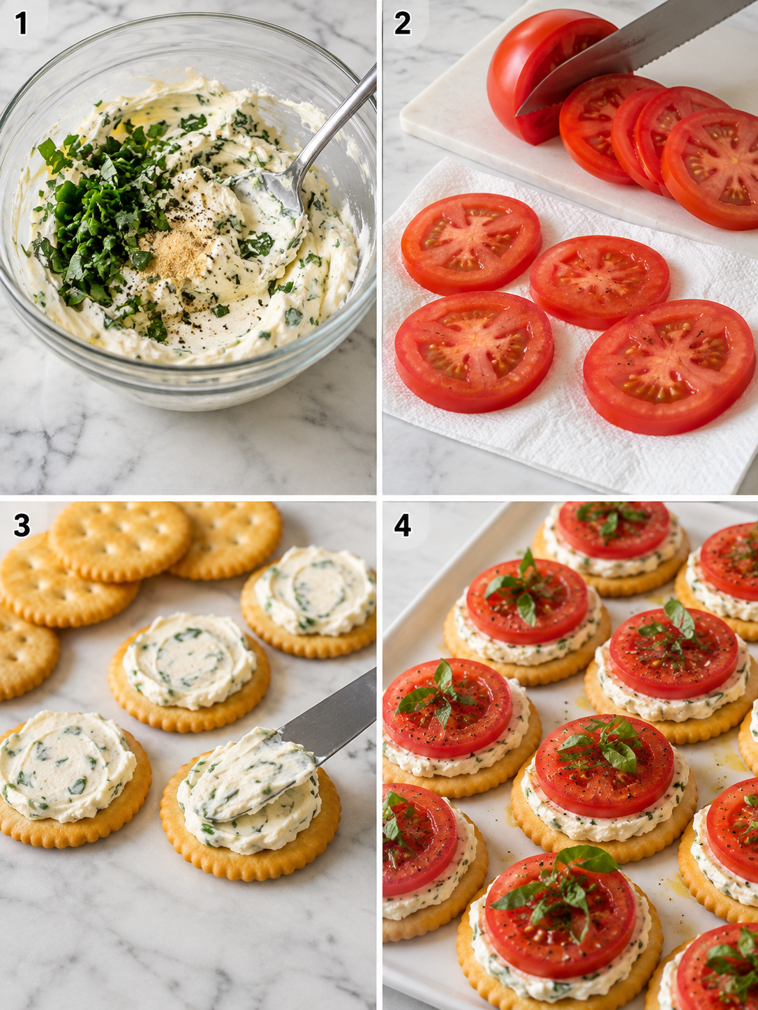 Four steps for making tomato cream cheese cracker bites