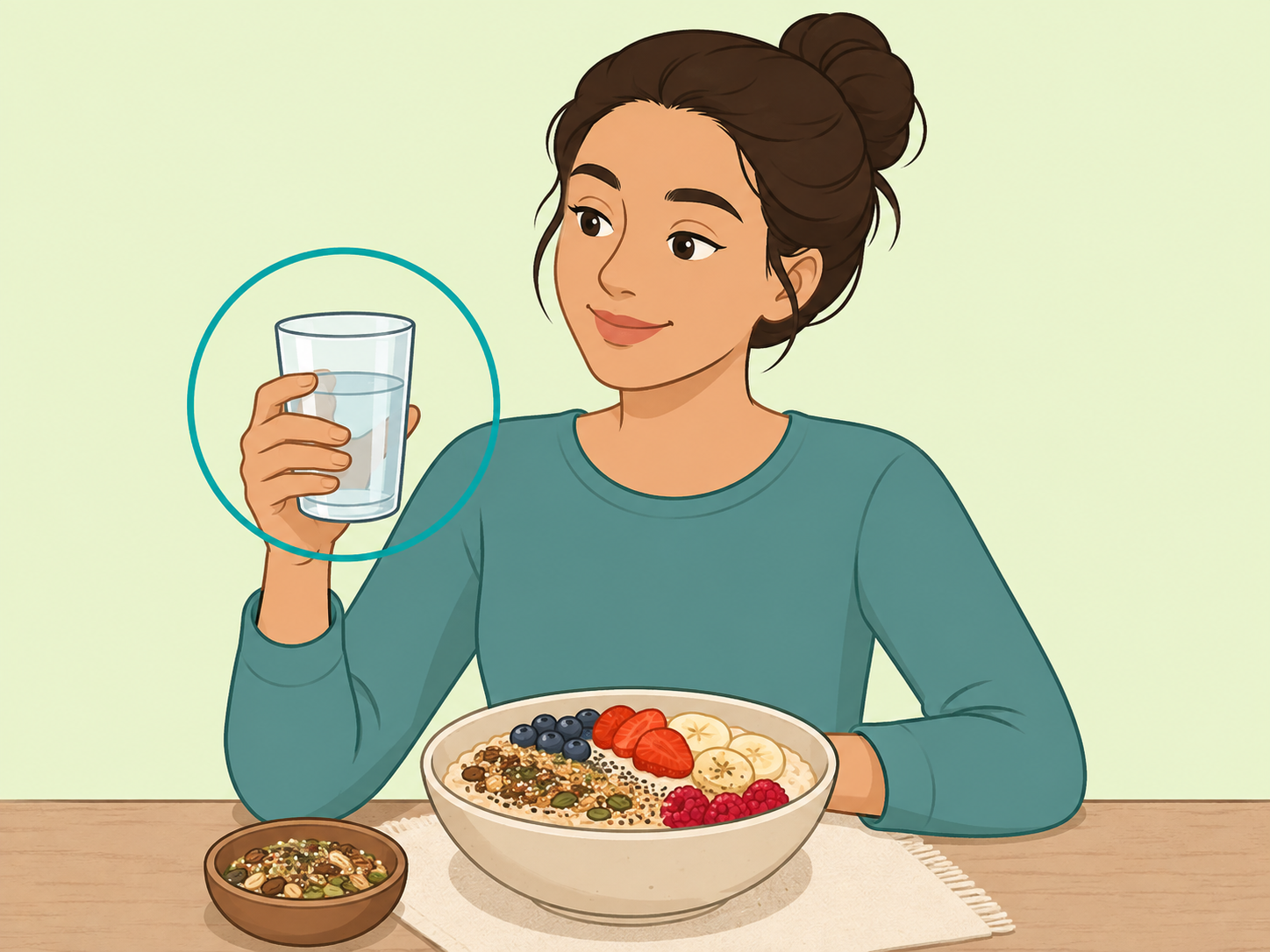 Person drinking water with a fiber-rich breakfast blend.