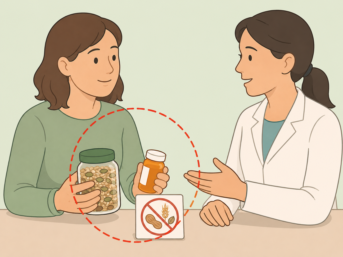 Person checking medication and allergy safety before using a blend.