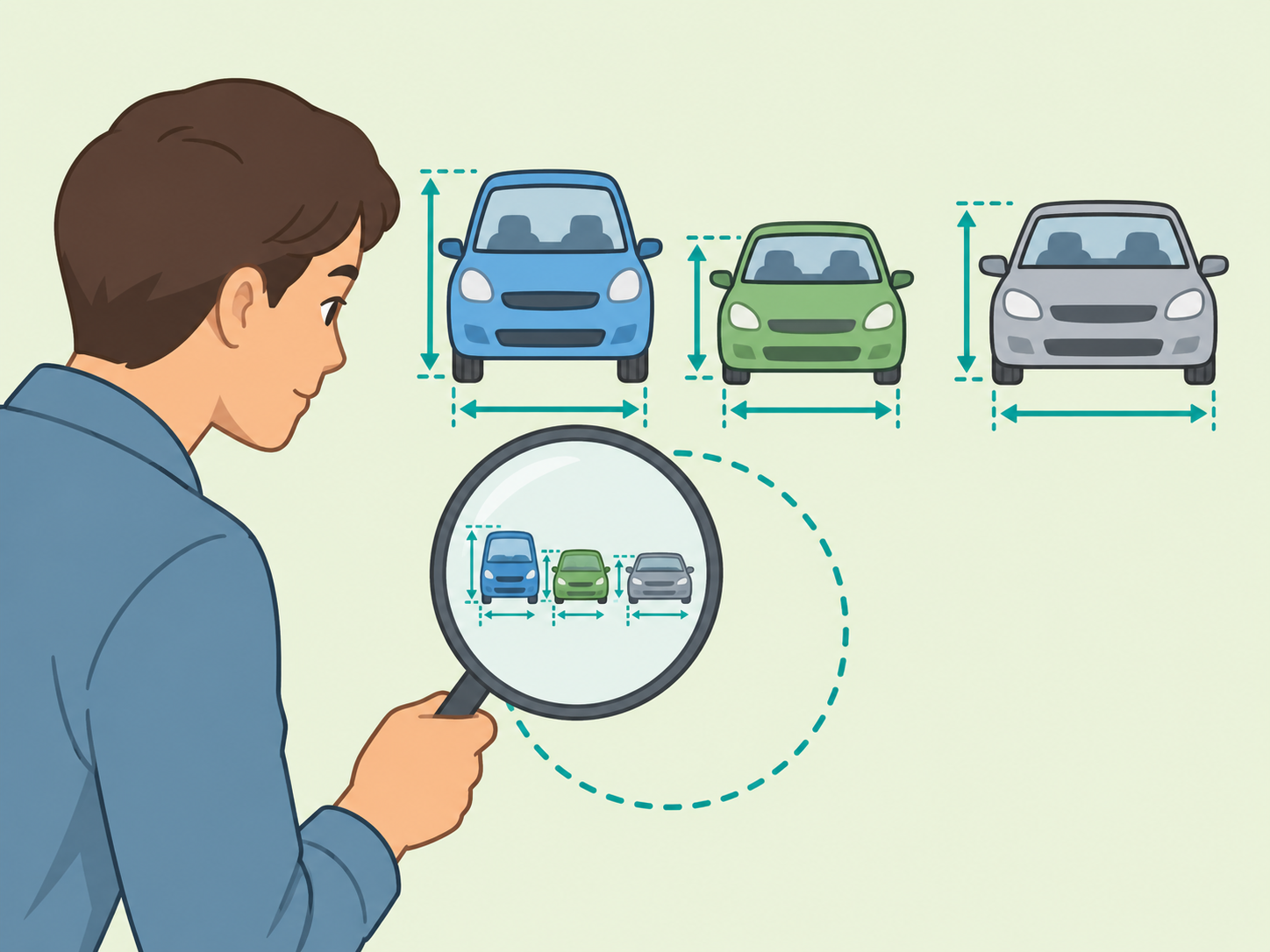 Person comparing car size categories before repeating a record claim.