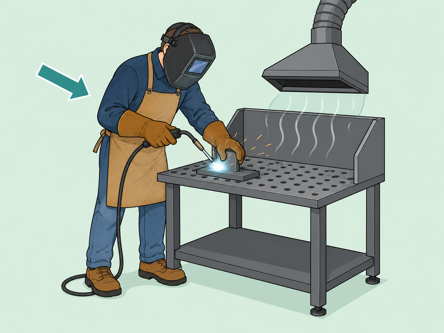 Person using protective gear and ventilation while doing car metalwork.
