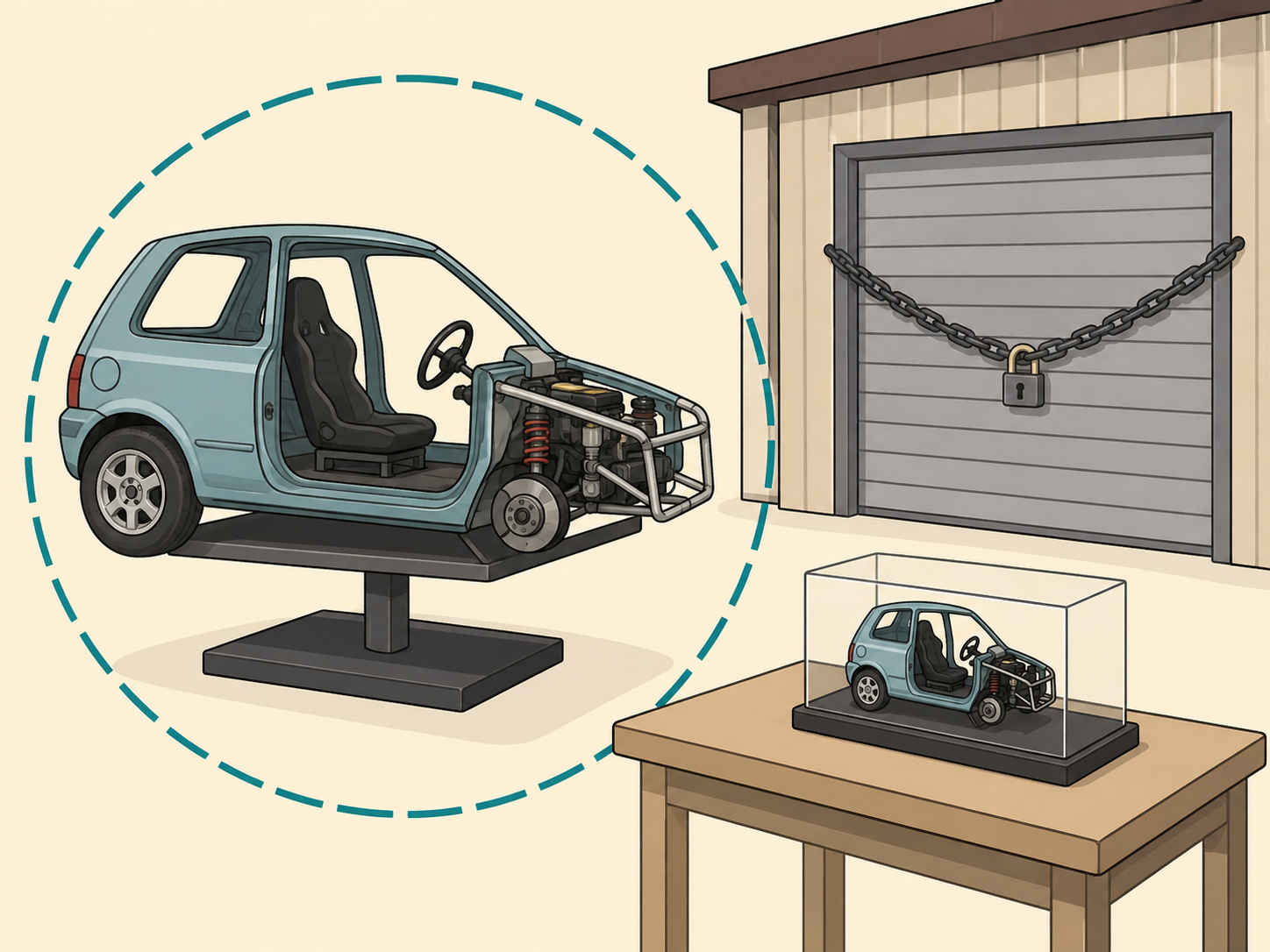 A safer display version of a tiny custom car project.