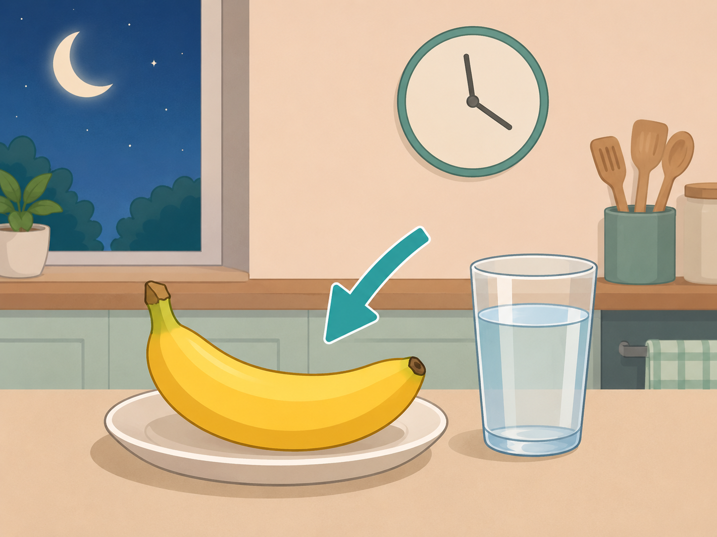 Illustration of a banana prepared as a simple evening snack.