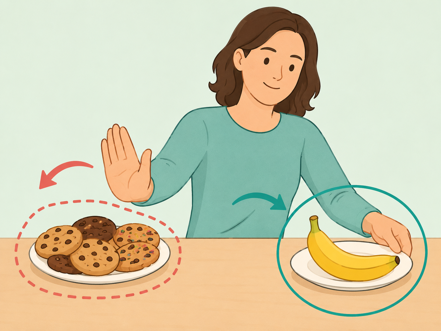 Person choosing a banana instead of sweeter bedtime snacks.