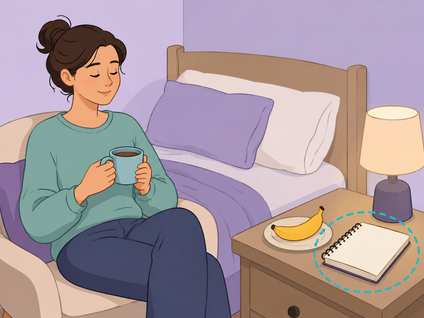 Person tracking how a bedtime banana affects sleep.