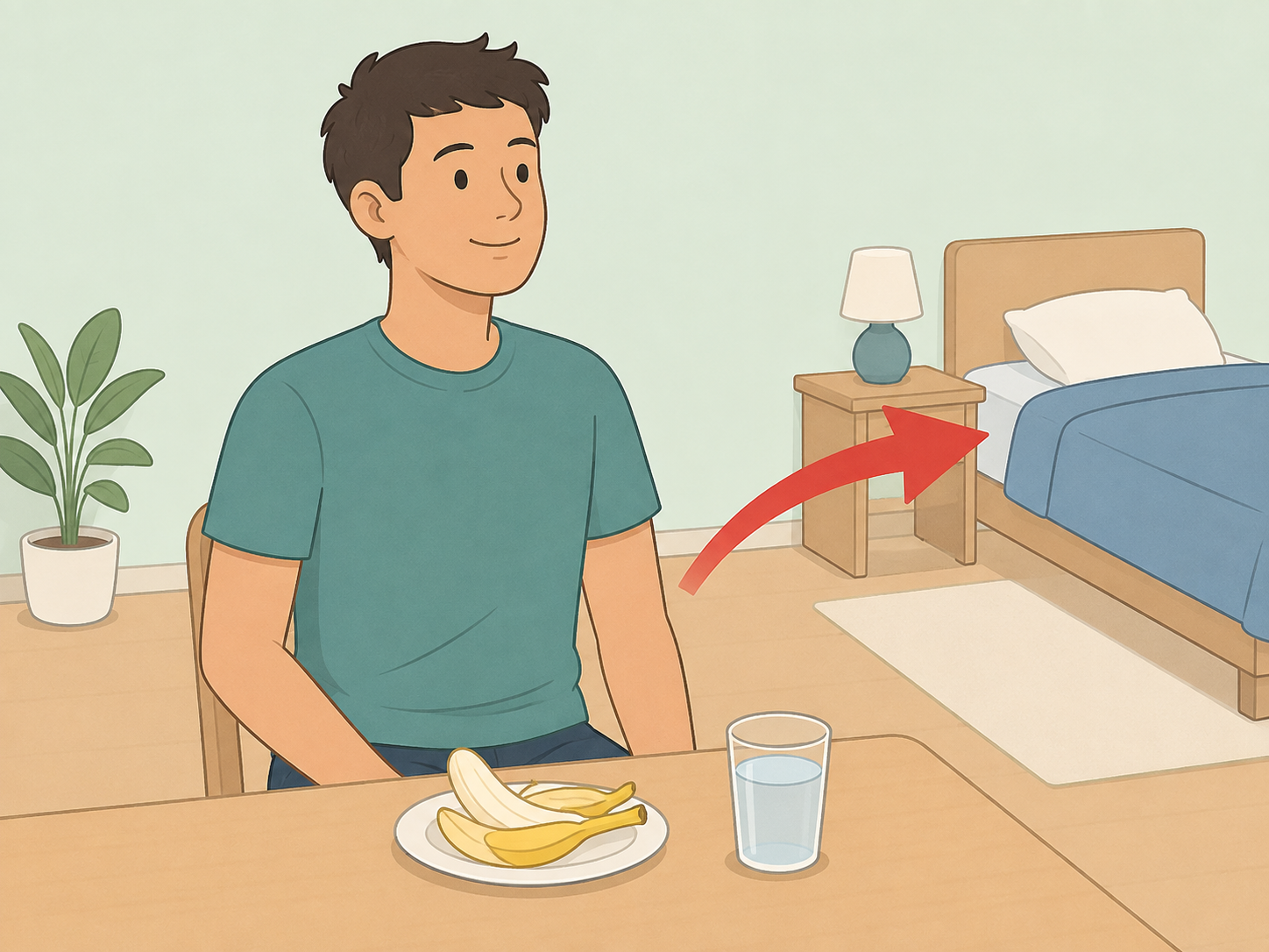 Person staying upright after an evening banana to reduce reflux risk.