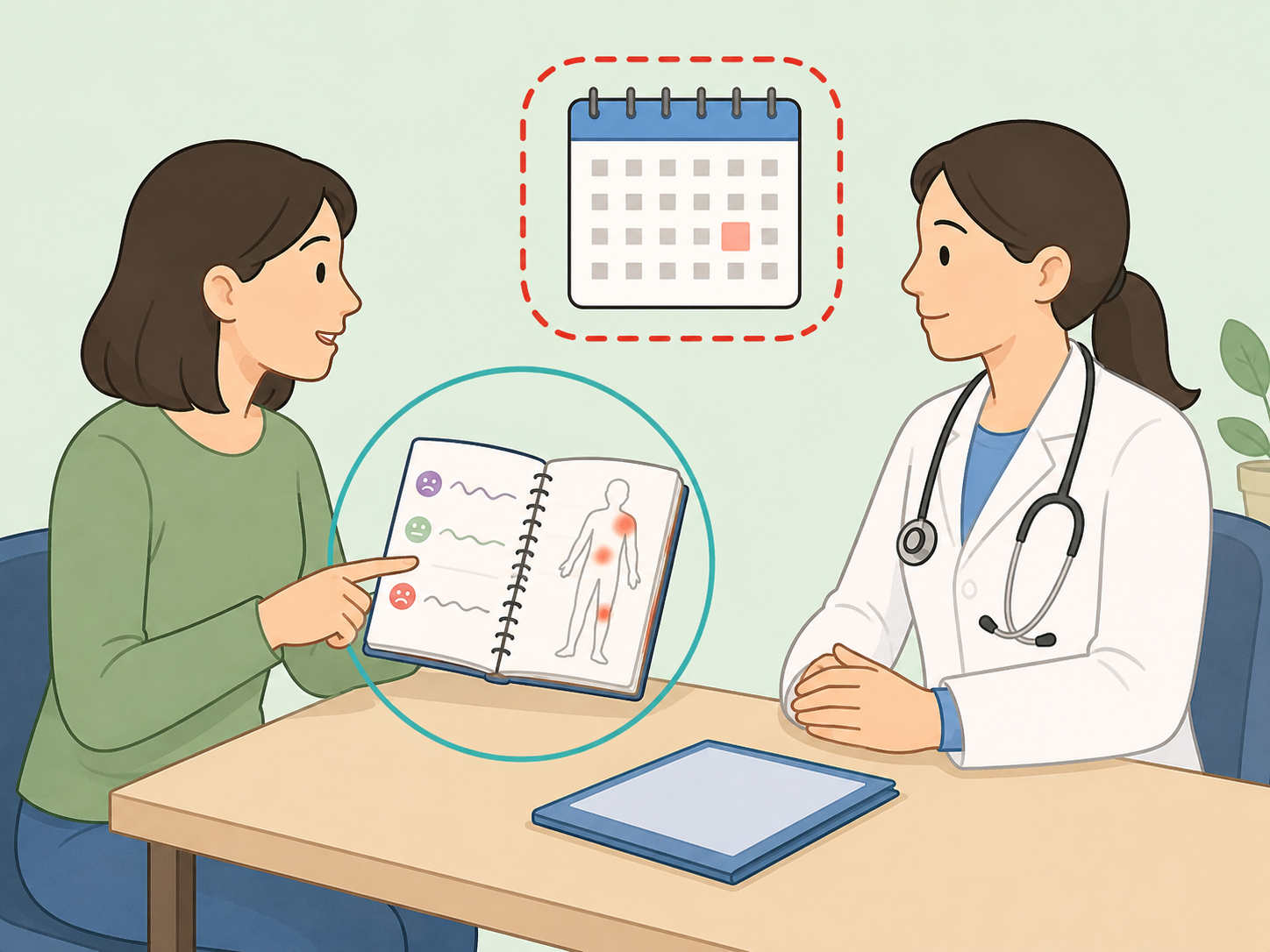 Person seeing a doctor for persistent or worsening fibromyalgia-like symptoms.
