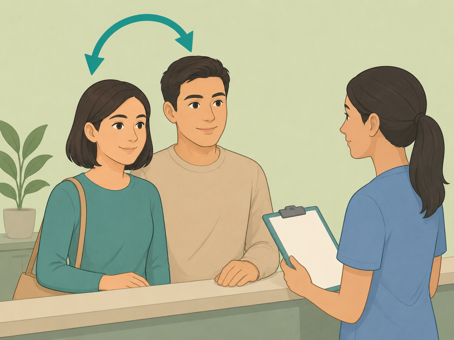 A couple arranging STI testing together at a clinic.