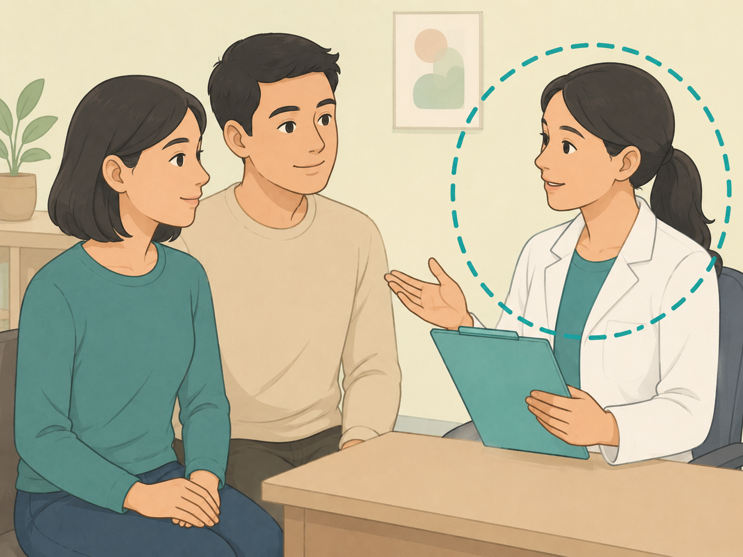 A woman and supportive partner seeking medical advice for symptoms or abnormal results.