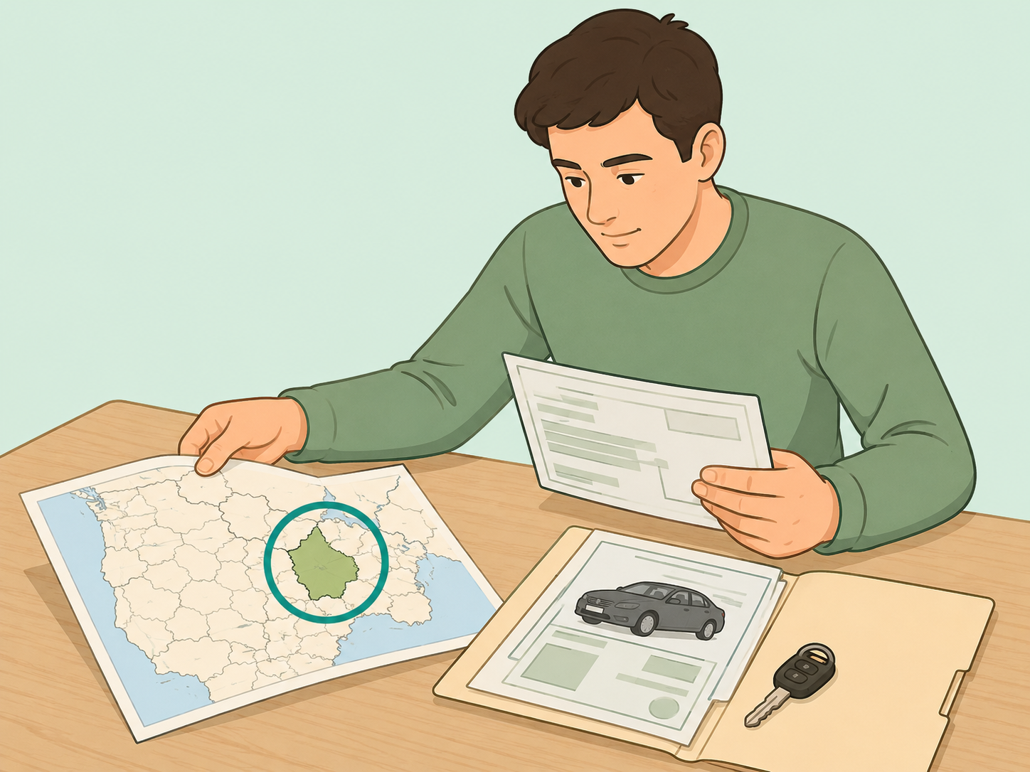 Person checking where a car will be registered.