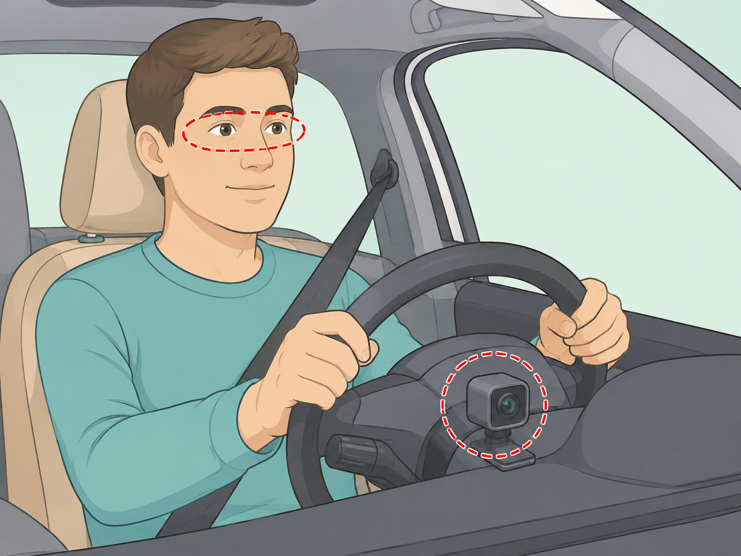 Driver attention camera monitoring whether the driver is looking forward.