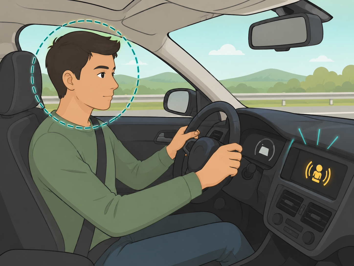 Driver staying focused while treating the warning system as backup.