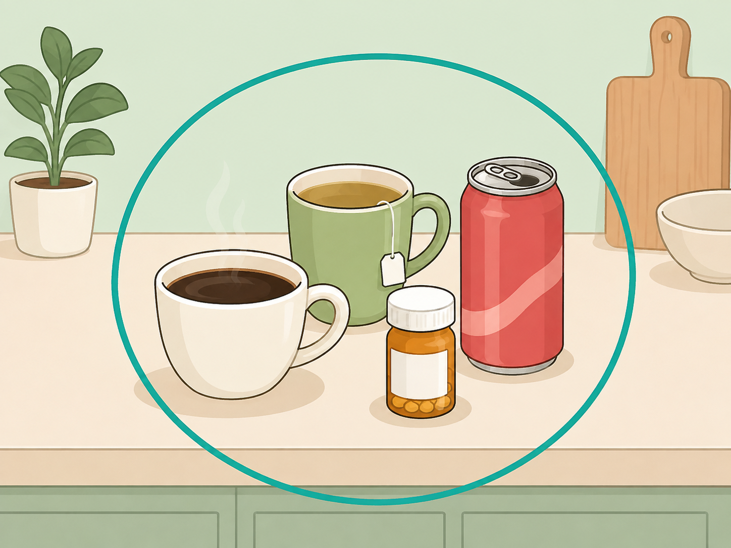 Several daily caffeine sources grouped together for counting intake.