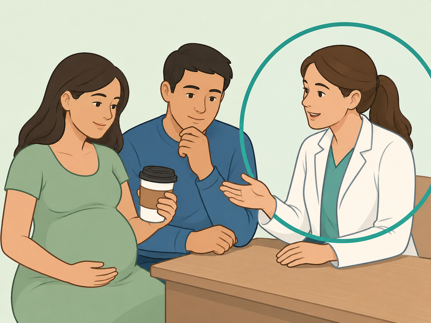 People discussing safe caffeine limits with a healthcare professional.