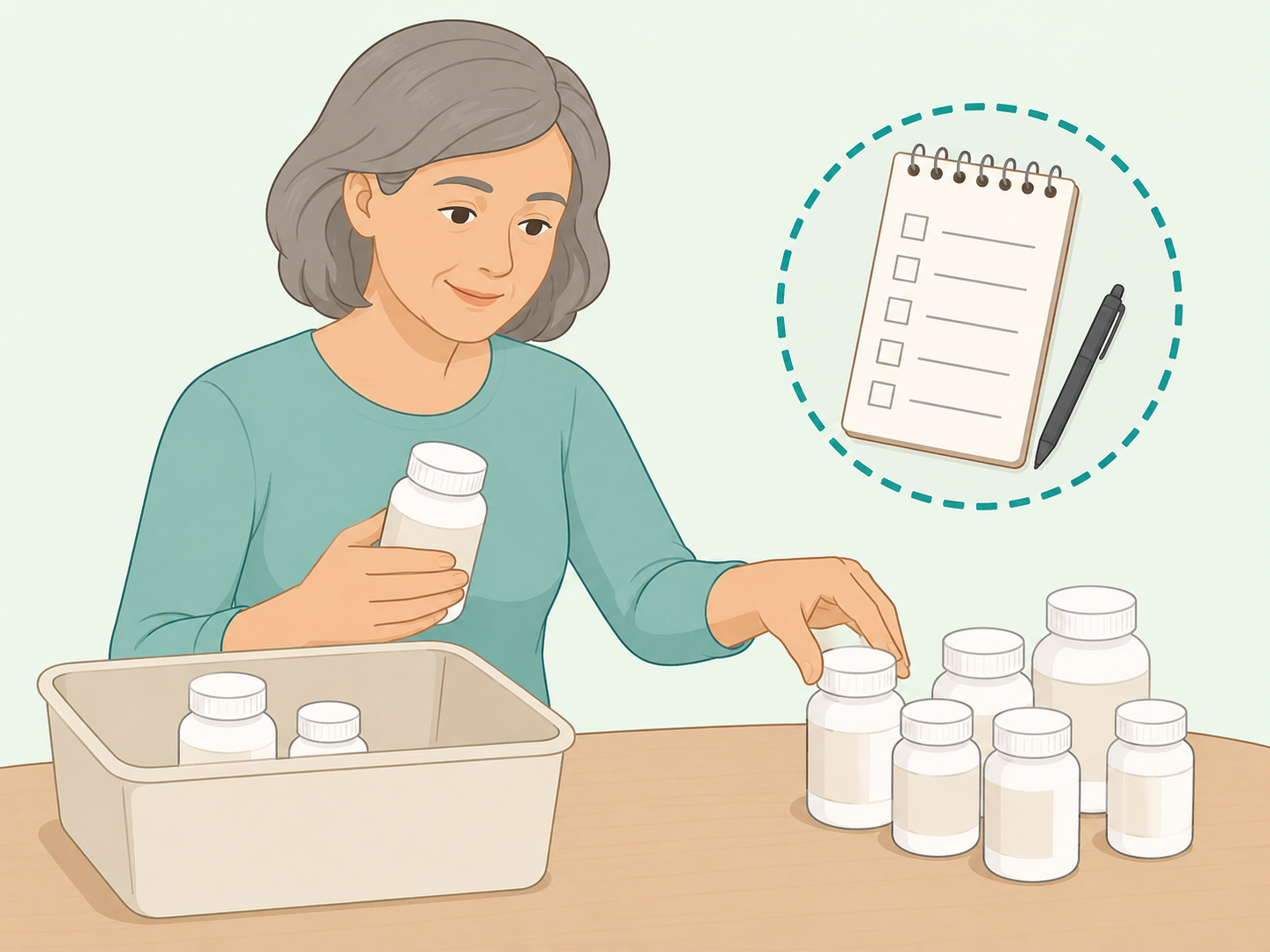 Person sorting medicines as a calm kidney health risk check.