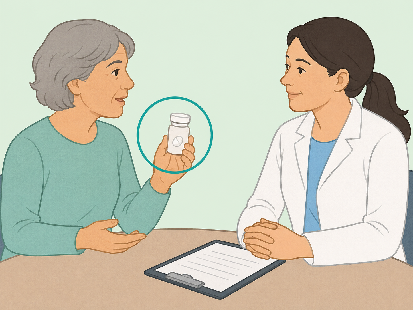 Person asking a clinician about safe aspirin use.