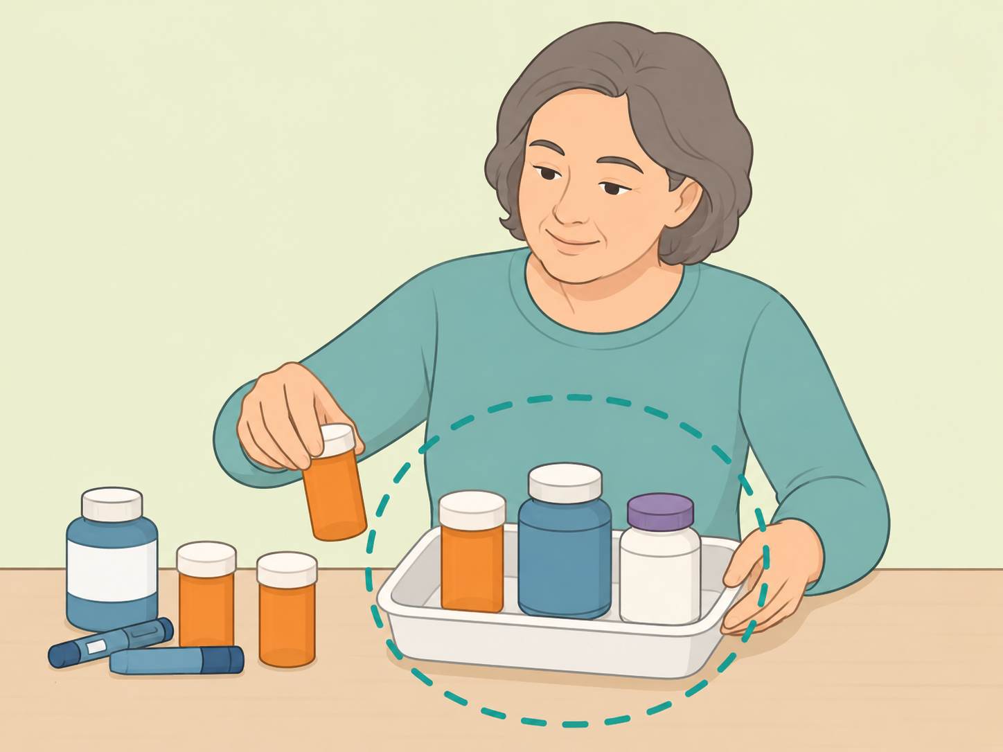 Person reviewing diabetes medicines, lithium, and supplements together.